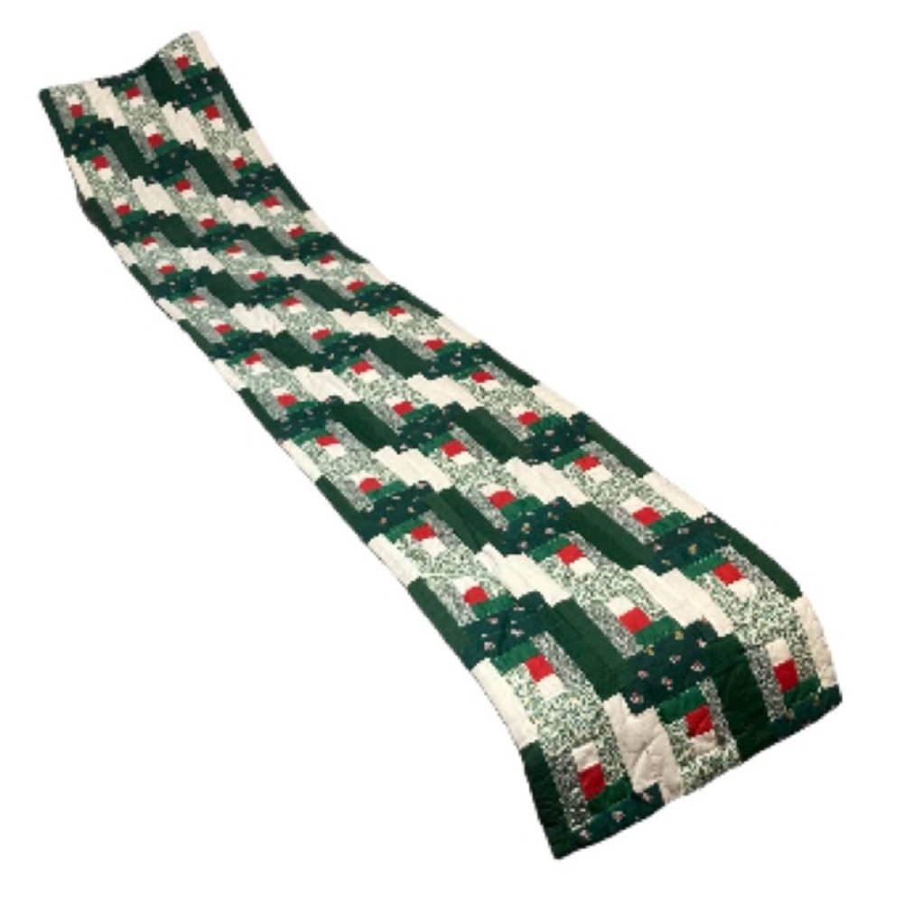 Quilted Table Runner Holiday Red Green Patch Quilt 75" L x 14" W